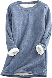 [Sukany] Women's Warm Sherpa Lined Fleece Crewneck Sport Sweatshirt Pullover Winter Loungewear Tunic Tops, Blue, S