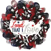Land That I Love Patriotic Handmade Deco Mesh Wreath