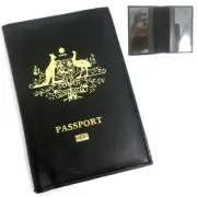 Australia Genuine Leather Passport Cover Holder Black Wallet Case Protector