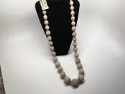 VTG VALENTINO Marbled Ribbed Taupe Lucite Bead Necklace Gold Tone Spacers - NEW