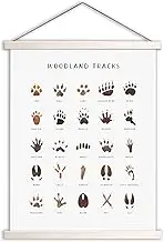 Woodland Tracks Hanging Poster, Canvas Artwork - Forest Animal Tracks Field Guide Sign, Boy & Jungle Nursery Wall Decor - 16x20 Inch