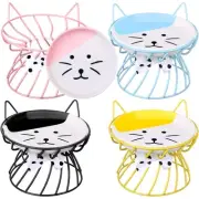 Cat Feeder, 4 Pcs Elevated Ceramic Cat Bowls with Metal Stand, Whisker Friend...