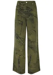 Blumarine Printed Wide-leg Jeans - Khaki - 42 (UK10 / S) 42 (UK10 / S)