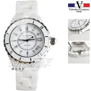 valentino coupeau范倫鐵諾 V61210白大 晶鑽數字時刻白陶瓷防水男錶 女錶 防水手錶 日期視窗