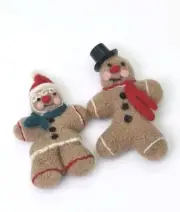 Set of 2 Felt GINGERBREAD COOKIE MAN & WOMAN Christmas Ornaments ARTISAN made