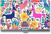 [VFMKT] Slim Metal Business Card Holder Portable Business Card Case Pocket Name Card Holder Mexican Otomi Animals Wallet for Men Women Office Travel, style, One Size
