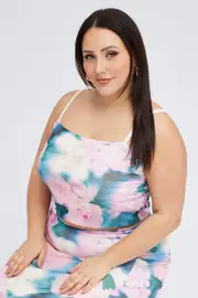 Pink Floral Cami Top Stretch Mesh