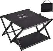 Folding Table, Metal Camp Tables Foldable, Three Layer Rack Compact Storage Shelves, Outdoor Gear Furniture, Ideal for Parties, Beach, Patio, Garden, BBQ, Picnic, Black Colored