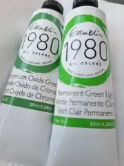 Gamblin 1980 OilColor Lot Of 2 Chromium Oxide & Permanent Light Green 37ml Pair