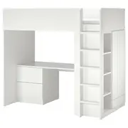 SMÅSTAD loft bed, white with frame/with desk with 3 drawers, Single