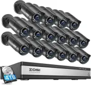 ZOSI H.265+ 4K 16CH PoE Security Camera System PoE IP Cameras with 4TB Recording