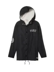 S VICTORIA SECRET VS PINK Limited Edition Black Sherpa Lined Coaches Jacket NEW