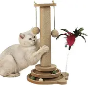 Cat Scratcher | 4 in 1 Scratching Pole Cat Furniture - Multi-Functional Interactive Activity Center with Ball and Track Toy for Indoor Play