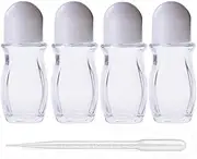 4Pcs 50ml/1.69 Oz Clear Refillable Glass Roll-On Deodorant Bottles Reusable Leak-Proof Massage Roller Bottles Containers with Roller Ball and White Cap for DIY Deodorant, 3ml Transfer Dropper