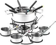 Stainless Steel Fondue Pot Set | 21 Piece Rotating Cheese Fondue Set - Fondue Pot, 6 Forks, 6 Bowls, Multi-functional Fondue Set, Cooking Set for 6