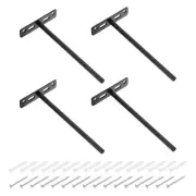 4Set Floating Shelf Brackets, 8" 4 Holes Iron Hidden Shelf Supports, Black