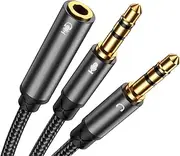 Joyroom SY-A05 Headphone 3.5mm Y Splitter Mic Cable for Computer, Headset 3.5mm Female to 2 Dual Male Microphone Audio Stereo Jack Earphones Port to Gaming Speaker PC Adapter