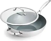 GreenPan Valencia Pro Tri-Ply Stainless Steel 12” Wok with Lid, Healthy Ceramic Nonstick PFAS-Free PFOA- Free Coating, Multi Clad Cookware, Induction, Dishwasher Safe, Oven and Broiler Safe