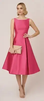 Adrianna Papell Mikado Pink Fit & Flare Dress Size 14 Tea-Length Sleeveless NWT