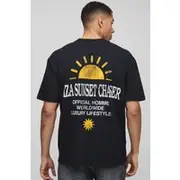 Mens Black Oversized Ibiza Sunset Chaser Graphic T-Shirt