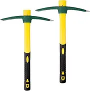 KINJOEK 2 Packs 15 Inch Pick Mattock Hoe, 1.5Lbs Forged Weeding Garden Pick Axe with Fiberglass Handle for Digging Loosening Soil, Gardening, Camping or Prospecting