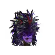 Women's Venetian Mardi Gras Carnival Masquerade Mask with Feathers [Purple]