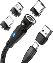 100W Magnetic Charging Cable with Data Transfer,Micro Magnetic USB C to USB C Fast Charge,540° Rotating Type C Charge Cable for All Devices Black
