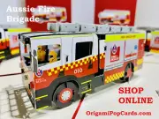 OrigamiPopCards.com Aussie Fire Brigade Truck 3D Pop Up Greeting Card Blank