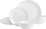 [Gibson Home] Ultra 18 Piece Break and Chip Resistant Dinnerware Plates and Bowls Set, Round: Service for 6, Opal Glass, White