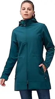[33,000ft] Women’s Lightweight Softshell Jacket with Hood Waterproof Ladies Functional Jacket Fleece Lined Windbreaker Breathable Raincoat Active Hooded Long Coats for Cycling Hiking Outdoor
