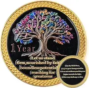 Affirmation Sobriety Coin Gift Set, AA Chip Medallion with Coin Display Stand, Sobriety Gifts for Anniversary Month & Year for Men & Women in Recovery (Tree of Life, 1 Year)