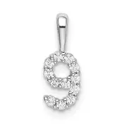 14k White Gold Real Diamond Number 9 Pendant