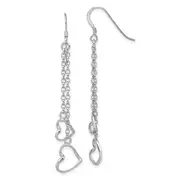 Sterling Silver Rhodium-Plated Heart Dangle Shepherd Hook Earrings