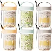 KITment 6Pack Overnight Oats Container Jars, Oatmeal Containers with Handle, 15oz/430ml Glass Mason Airtight Jars for Cereal, Yogurt, Milk, Vegetable, Fruit, Salad