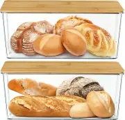 2 Pcs Clear Bread Box with Bamboo Board Lid for Kitchen Countertop, Bread for