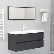 2 Piece Bathroom Vanity Furniture Set in Grey Engineered Wood - Includes Mirror and Sink Cabinet - Modern Wall Mount Design with Ample Storage