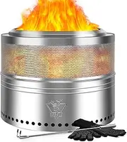 YEFU Fire Pit 20in Dia, Folding Smokeless Firepit, Wood Burning Stainless Steel Portable Outdoor Fireplace with Removable Ash Stand,Gloves,Fire Poker,Bonfire Fire Pits for Outside Camping, 17.8 lbs