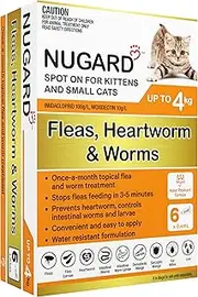 NUGARD Spot On for Kittens and Cats up to 4 kg - Flea & Worm Protection 6-Pack - Vet Recommended Fast-Acting Waterproof Topical Solution with IMIDACLOPRID 100g/L per Carton, MOXIDECTIN 10g/L