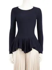 Navy Wool Peplum Ruffled Top