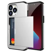 ZUSLAB iPhone 14 Pro Max Case Slide Armor Card Holder Protective Shockproof Hard Back Cover For Apple (2022) - Silver