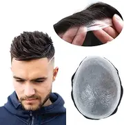 HAIR NATURE Toupee for Men, Human Hairpieces Replacement System, 0.03mm PU Thin Skin V-looped Black Male Hair Units #1B