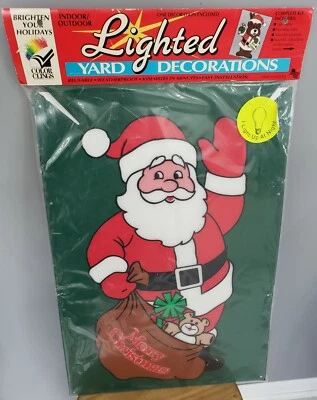 Vintage Color-Clings Christmas Yard Art Light Sign Santa retro indoor outdoor