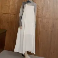 在飛比找momo購物網優惠-【Queenshop】女裝 皺皺後綁帶設計細肩長洋裝-米白 