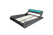 Design Square Modern Designer Queen PU Leather Bed Frame With LED Light - Grey