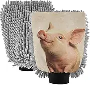 XYMZR Pig Cute Heart Red Absorbent Microfiber Car Wash Mitt, Funny Cute Anime Scratch Free for Cars Cleaning, Home Cleaning Mitts, 2 Pack, 10.24” L x 7.09” W
