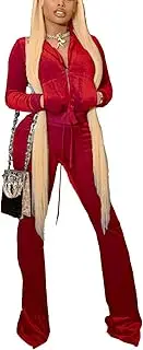 [ZEYAYI] Velvet 2 Piece Set for Women Cute Hoodied Crop Top Short Outfit Velour Long Sleeve Zip Up Matching Suit