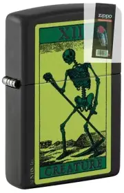 Zippo 48416 Creature Skeleton Black Matte Windproof Lighter + FLINT PACK