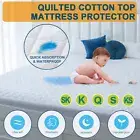 Quilted 100% Waterproof Cotton Cover Mattress Protector Double Queen King Single