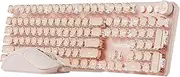 EWEADN Wired Typewriterkeyboard and Mouse Combo, Typewriter Style Mechanical Gaming Keyboard,104 Keys Backlit LED Keyboards, Media Control Knob, Wired Keyboard Pink Switch for Windows/Mac/PC-Pink