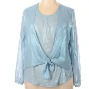 Belle + sky metallic tie front layered blouse sz 2XL blue semi sheer y2k style